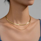 Classic Flat Snake Chain Choker Necklace – Stainless Steel Herringbone Design in Gold & Silver