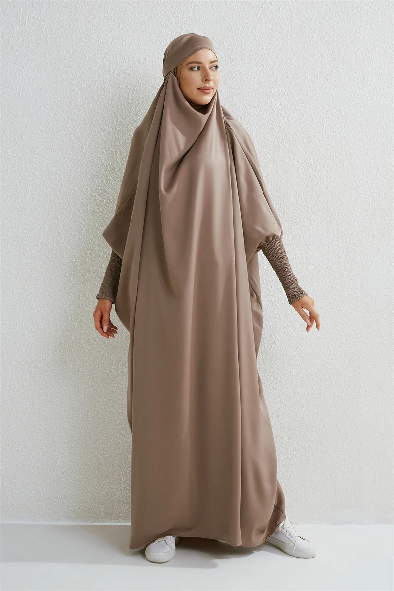 Elariah Hooded Modest Prayer Abaya for Women – Loose Fit Islamic Jilbab Maxi Dress with Smocked Sleeves