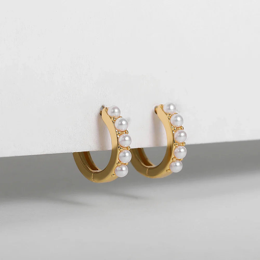 2-Pair Set Vintage Pearl Dangle Hoop Earrings – 18K Gold Plated Stainless Steel Hoops for Women