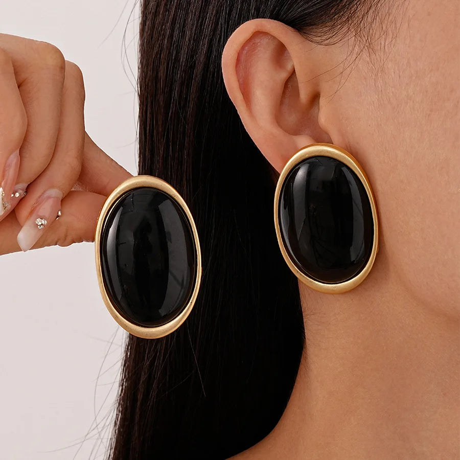 Pendientes Elariah de resina roja vintage – Pendientes grandes geométricos dorados para mujer