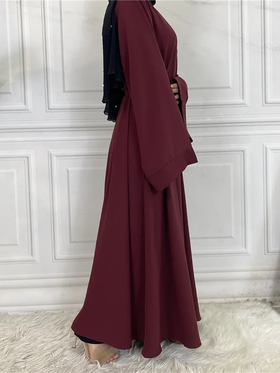 Elegant Modest Maxi Dress with Waist Tie – Long Sleeve Woven Abaya Style Dress for Women (All Season)