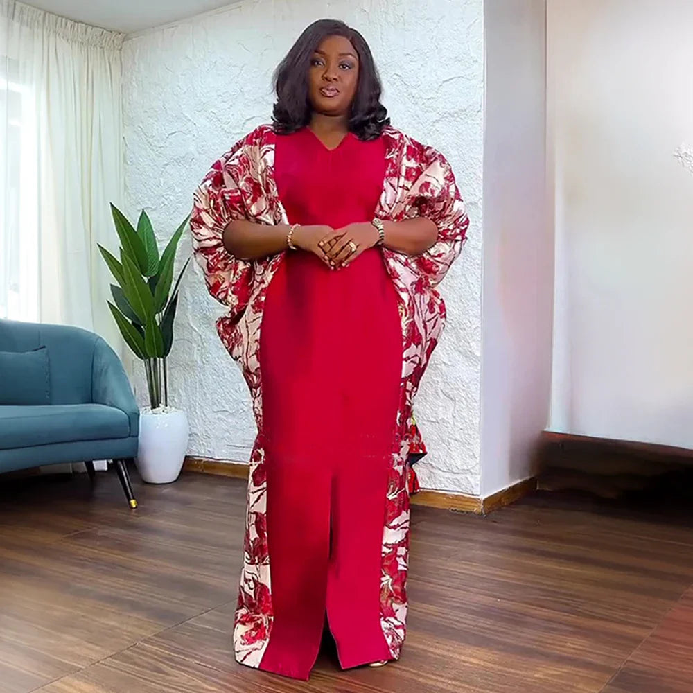 Luxury Satin Boubou Abaya – African Kaftan Dress for Women | Modest Dubai Evening Caftan (One Size)