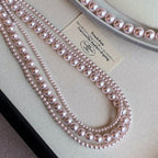 Rose Purple Simulated Pearl Beaded Necklace – Elegant Gold Plated Clavicle Chain for Women