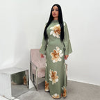 Elariah Arabesque Floral Bell Sleeve Abaya Dress – Elegant Modest Maxi Kaftan for Eid, Ramadan & Occasion Wear