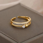 ELARIAH 18K Gold Plated Zircon Geometric Open Ring – Adjustable Stainless Steel Wedding & Party Band for Women