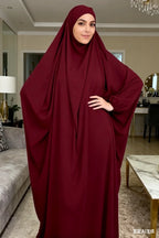 Elariah Women's Hooded Prayer Abaya with Long Khimar Hijab | Modest Islamic Prayer Garment | Loose Fit Nida Fabric