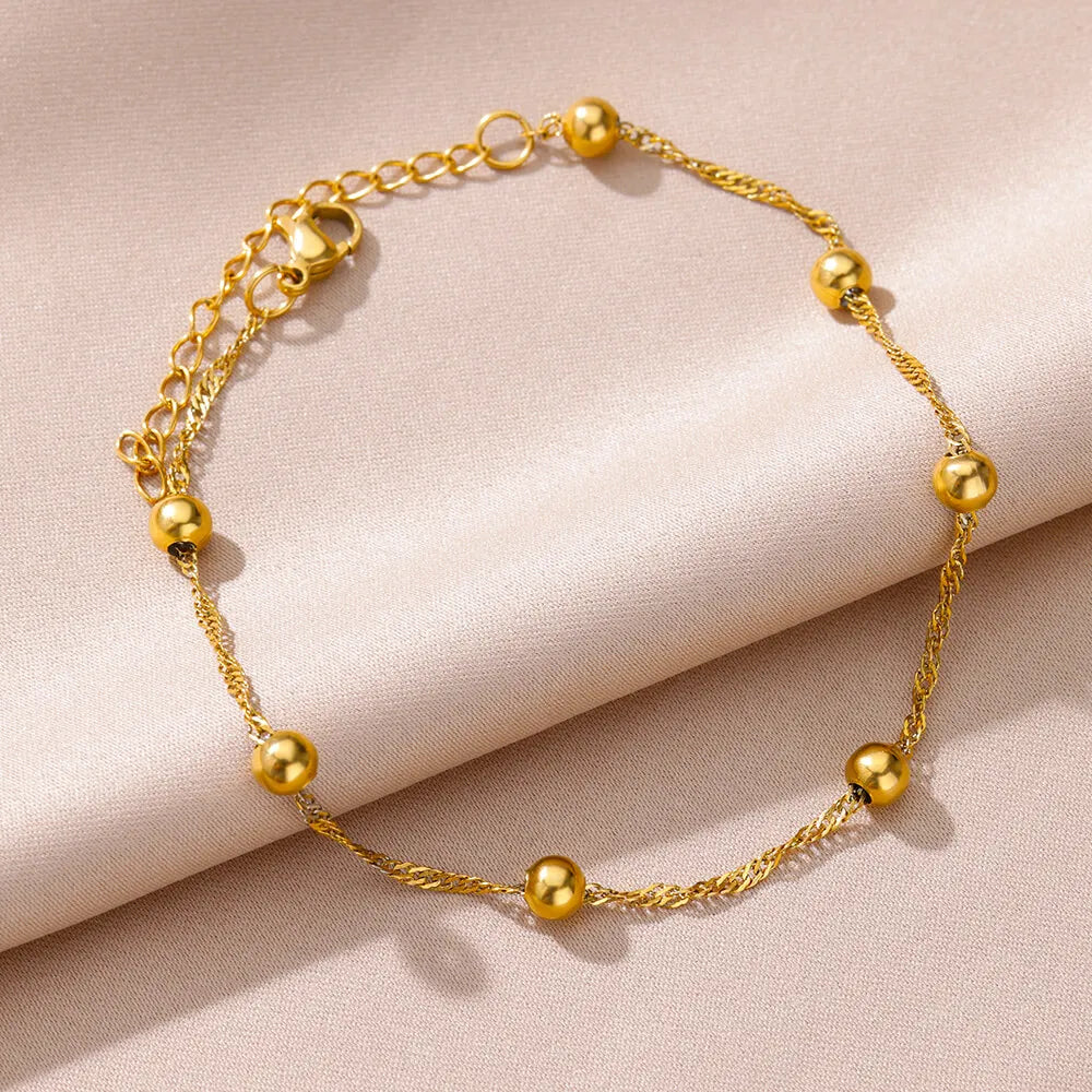 Elariah 18K Gold-Plated Stainless Steel Pearl Anklet for Women – Classic Imitation Pearl Beach Ankle Bracelet