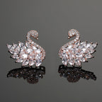Swan Zircon Stud Earrings for Women – Gold Plated Copper Long Swan Earrings with Micro-Pavé Cubic Zirconia | Elegant Goddess Style Jewelry