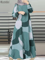 Elariah Women's Printed Maxi Kaftan Dress – Loose Fit Long Sleeve O-Neck Modest A-Line Abaya