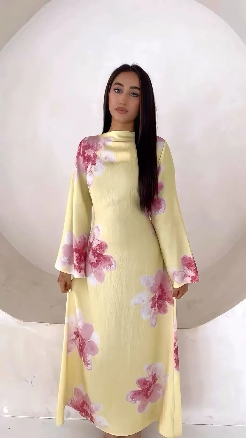 Vestido Abaya modesto con estampado floral Elariah para mujer – Caftán musulmán de manga larga, elegante vestido maxi Jalabiya para Eid, Ramadán y ocasiones especiales