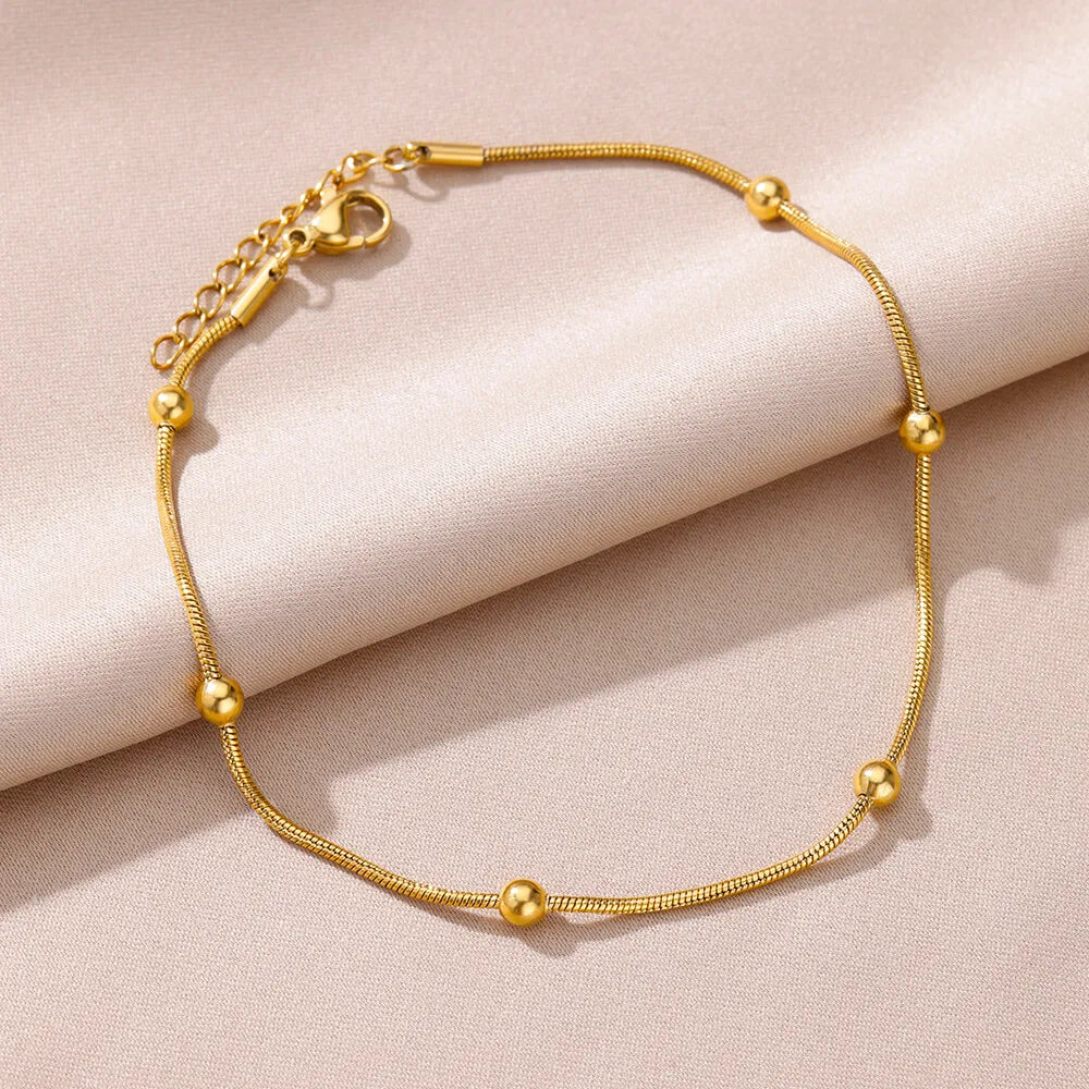 Elariah Tobillera de Acero Inoxidable Vintage con Cuentas para Mujer – Pulsera de Tobillo de Cadena Geométrica Ajustable para la Playa
