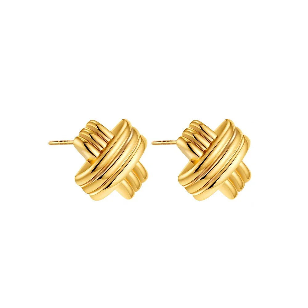 18K Gold Plated Stainless Steel Multilayer Circle Knot Drop Earrings for Women – Textured Statement Round Earrings