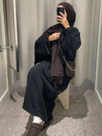 Robe Abaya Elariah Modeste à Manches Lacées pour Femme – Kaftan Islamique Maxi Ample pour l'Aïd, le Ramadan et le Quotidien