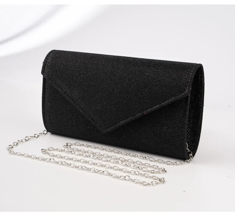 Elariah Shimmer Envelope Clutch Bag – Silver Glitter Evening Handbag with Chain Strap for Weddings & Party Wear