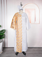 Plus Size African Embroidered Maxi Dress with Headscarf for Women – Dashiki Bazin Style Wedding & Party Dress (L–4XL)