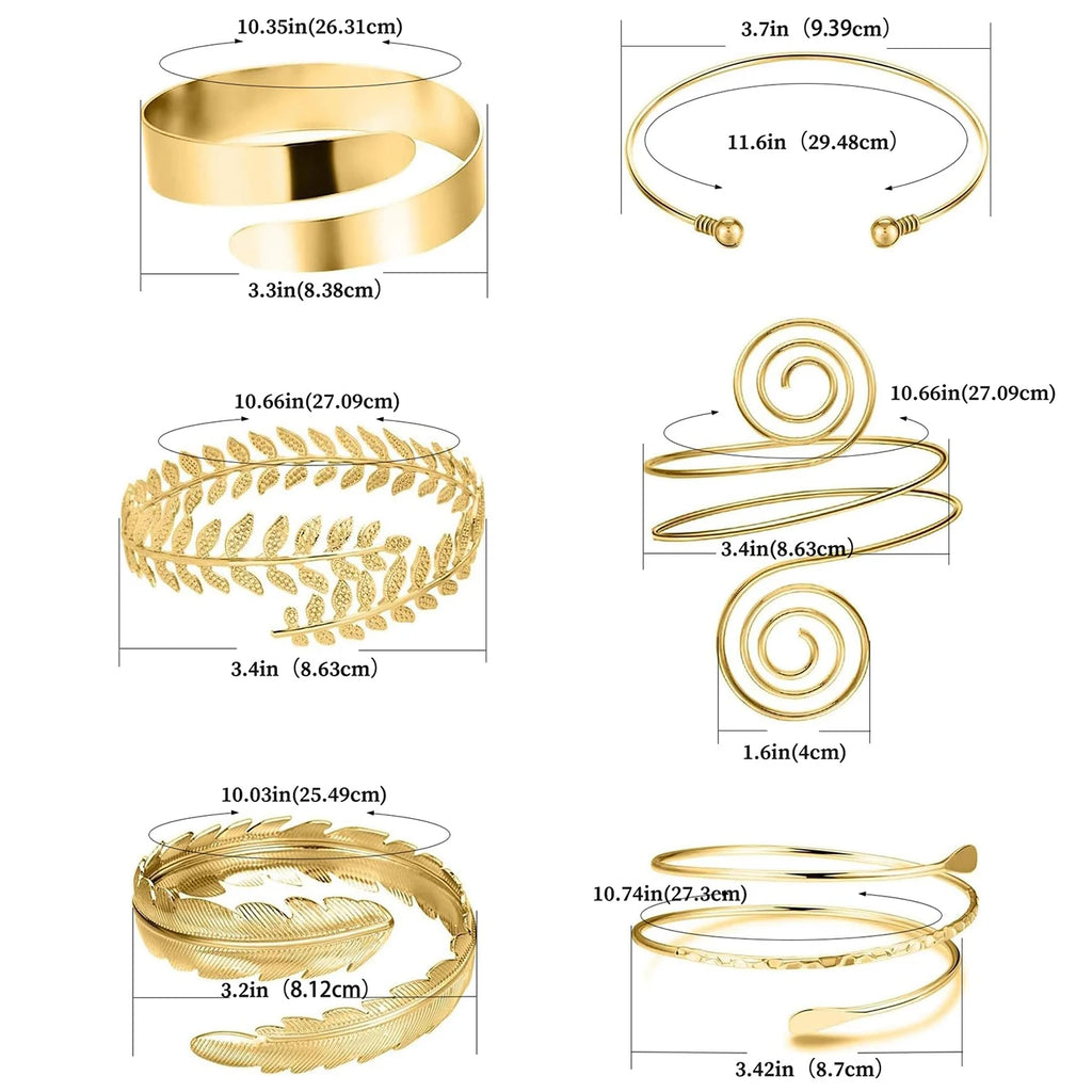 Juego de 6 pulseras brazalete de brazo ajustables Elariah – Brazaletes geométricos dorados o plateados para mujer