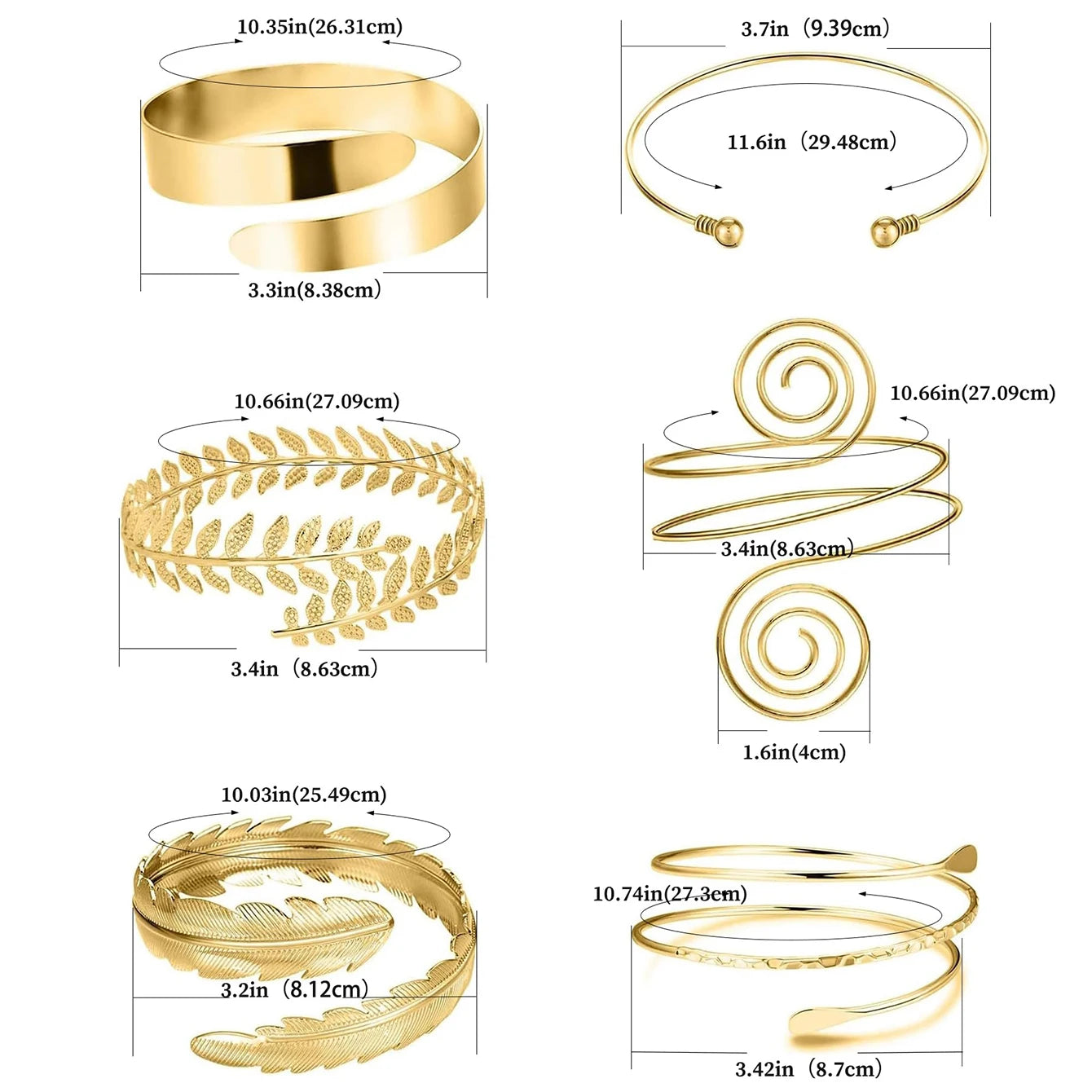 Elariah Adjustable Upper Arm Cuff Bracelet Set – 6-Piece Gold or Silver Geometric Arm Bangles for Women