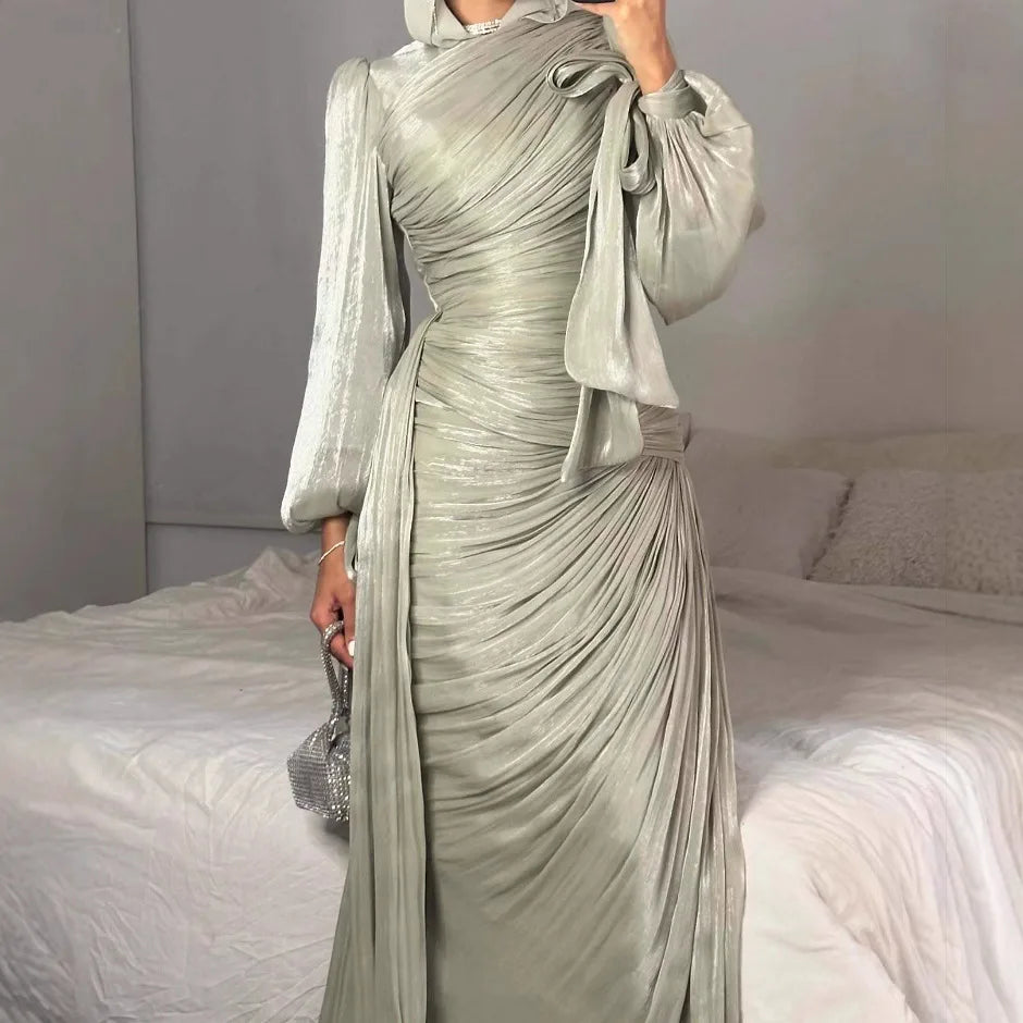 Elariah Silky Modest Satin-Feel Kaftan Maxi Dress for Women – Long Sleeve Muslim Abaya, Jalabiya, Casual & Occasion Wear