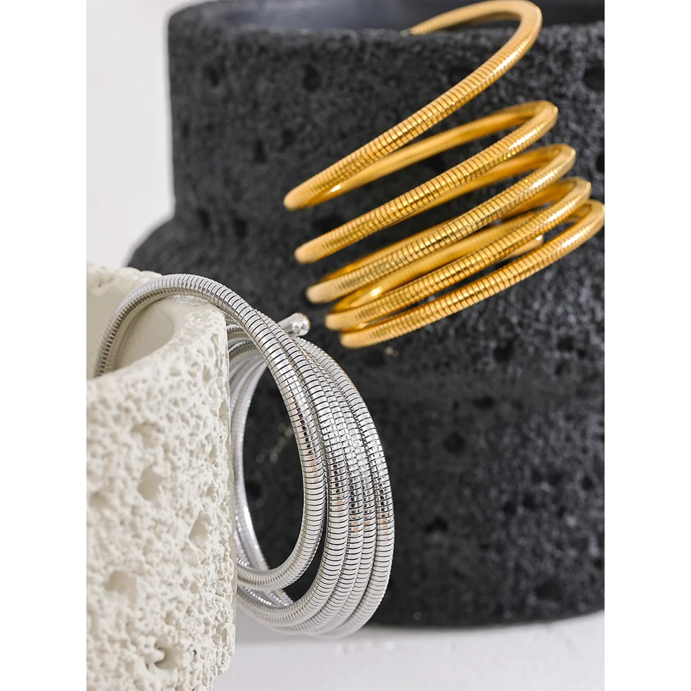 Elariah 18K Gold Plated Stainless Steel Multi-Layer Wrap Cuff Bangle – Waterproof Stackable Open Bracelet