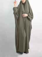Elariah Women's Hooded Prayer Abaya with Long Khimar Hijab | Modest Islamic Prayer Garment | Loose Fit Nida Fabric