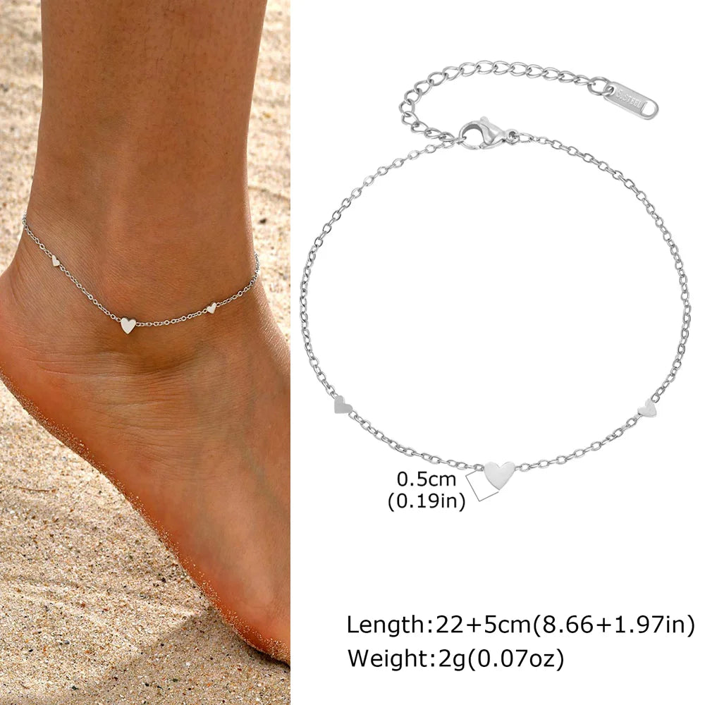 Tobillera de Corazón Chapada en Oro de Acero Inoxidable Elariah para Mujer – Tobillera Delicada con Cadena de Corazones Ajustable
