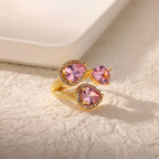 Luxury Gold-Plated Heart Ring with Colorful Zircon Stones – Adjustable Stainless Steel Cocktail Ring for Women