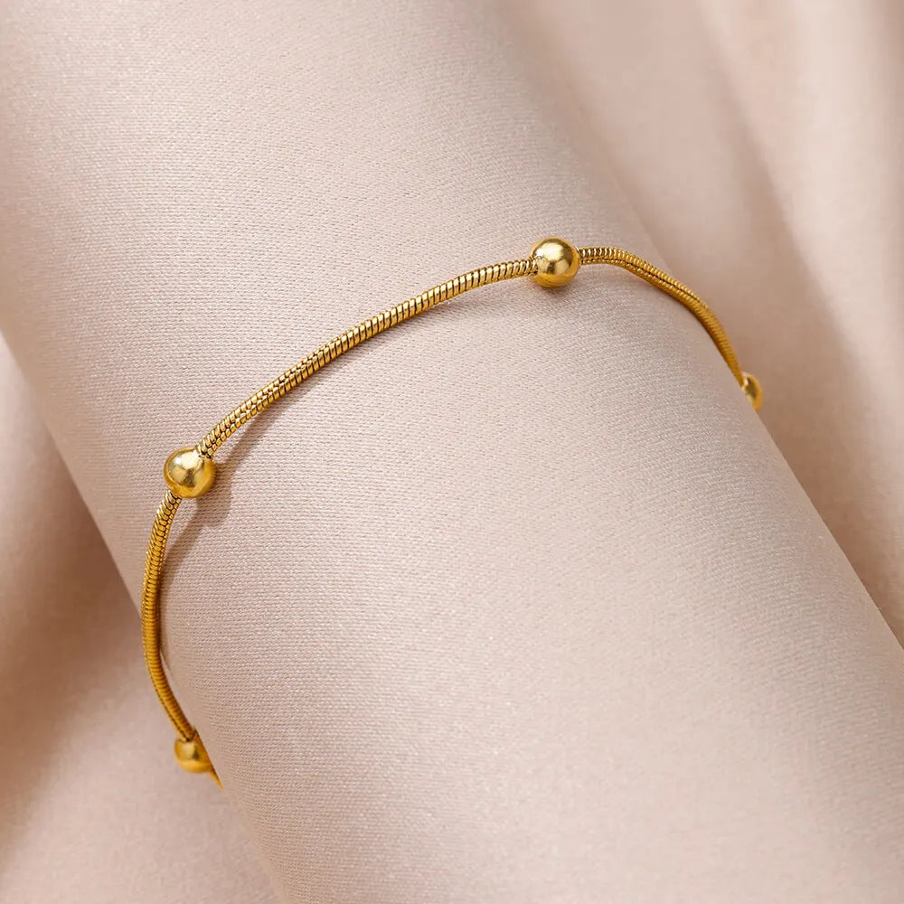 Elariah Tobillera de Acero Inoxidable Vintage con Cuentas para Mujer – Pulsera de Tobillo de Cadena Geométrica Ajustable para la Playa