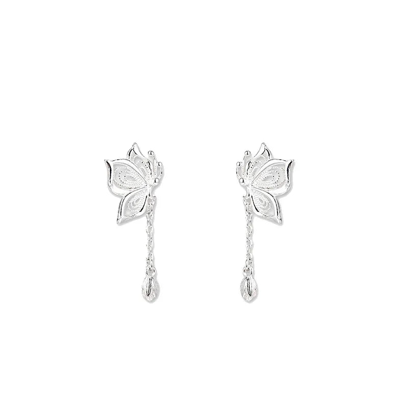 Elariah Pendientes de Mariposa Hueca de Plata de Ley 925 – Pendientes Hipoalergénicos de Mariposa de Cristal para Mujer