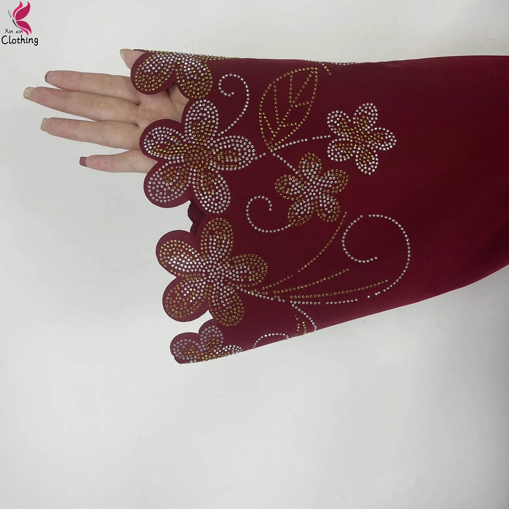 Elariah Diamond Chiffon Modest Abaya Dress – Elegant Long Sleeve Islamic Maxi Robe