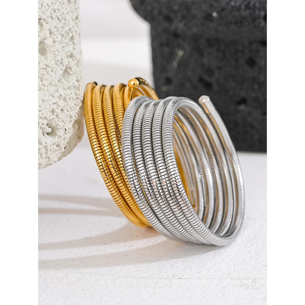 Elariah 18K Gold Plated Stainless Steel Multi-Layer Wrap Cuff Bangle – Waterproof Stackable Open Bracelet