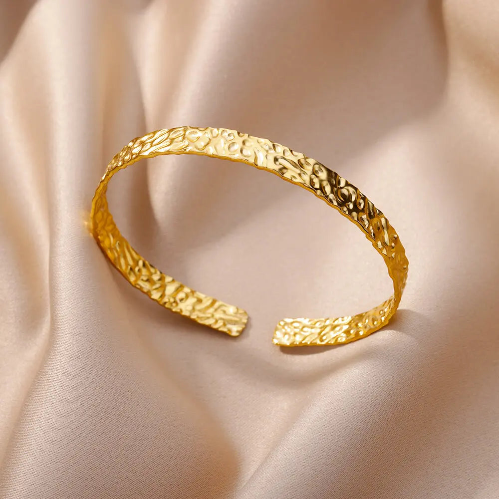 Luxury Adjustable Stainless Steel Bangle Bracelet – Waterproof Gold Cuff Jewelry for Women