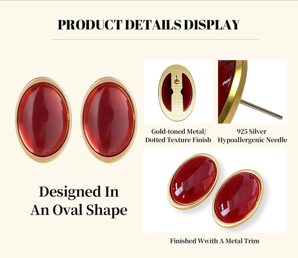 Pendientes Elariah de resina roja vintage – Pendientes grandes geométricos dorados para mujer