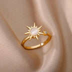 ELARIAH 18K Gold Plated Zircon Geometric Open Ring – Adjustable Stainless Steel Wedding & Party Band for Women