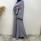 Elegant Modest Maxi Dress with Waist Tie – Long Sleeve Woven Abaya Style Dress for Women (All Season)