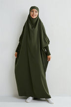 Elariah Hooded Modest Abaya Dress – Loose Fit One-Piece Jilbab with Smocked Sleeves (Black)