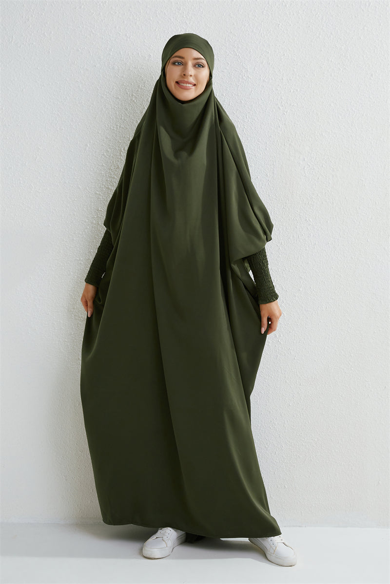 Elariah Hooded Modest Prayer Abaya for Women – Loose Fit Islamic Jilbab Maxi Dress with Smocked Sleeves
