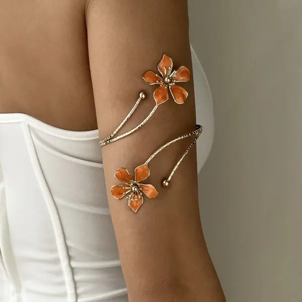 Elariah Antique Gold Hollow Flower Open Cuff Bracelet for Women – Adjustable Floral Boho Arm Cuff Bangle