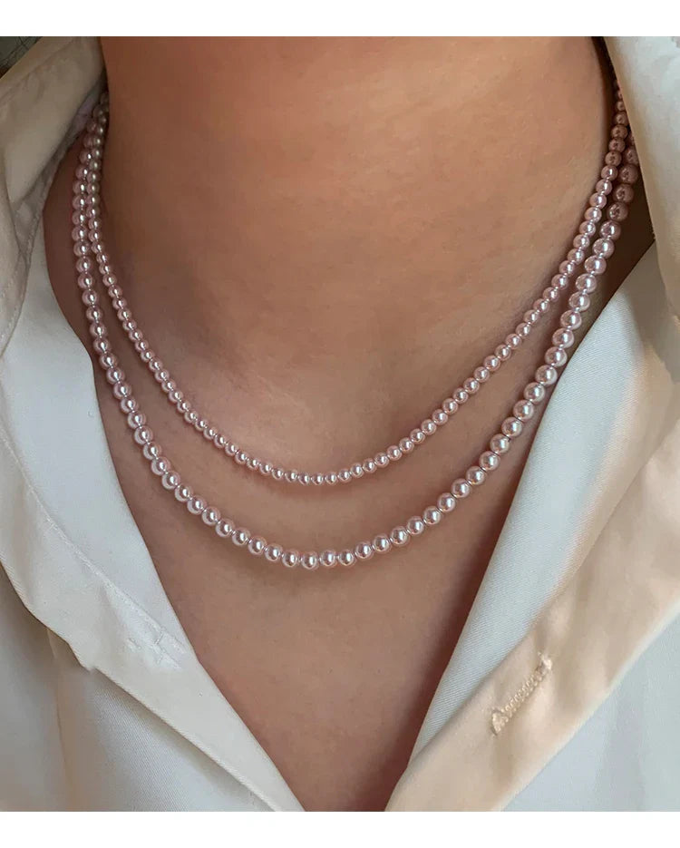 Rose Purple Simulated Pearl Beaded Necklace – Elegant Gold Plated Clavicle Chain for Women