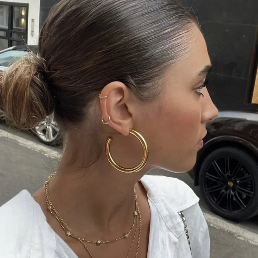 Classic Large Stainless Steel Hoop Earrings – Gold & Silver Tone, 30/40/50mm