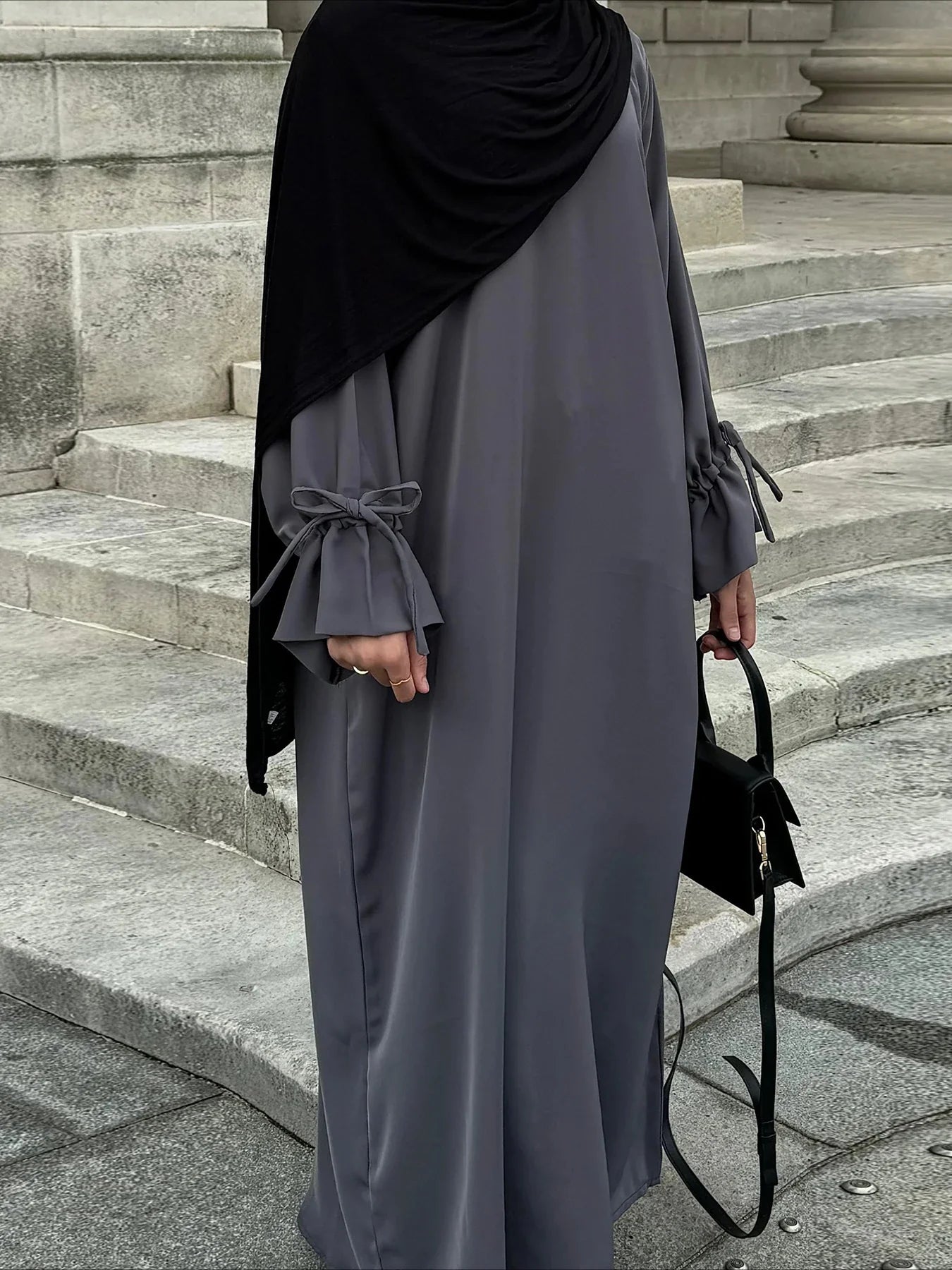 Elariah Women's Modest Maxi Kaftan Dress with Bow Detail & Pockets | Long Sleeve Islamic Abaya for Ramadan, Eid & Everyday Wear