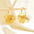 Pendientes de Aro Dobles Dorados con Diseño Floral Hueco – Pendientes Colgantes Étnicos Vintage para Mujer