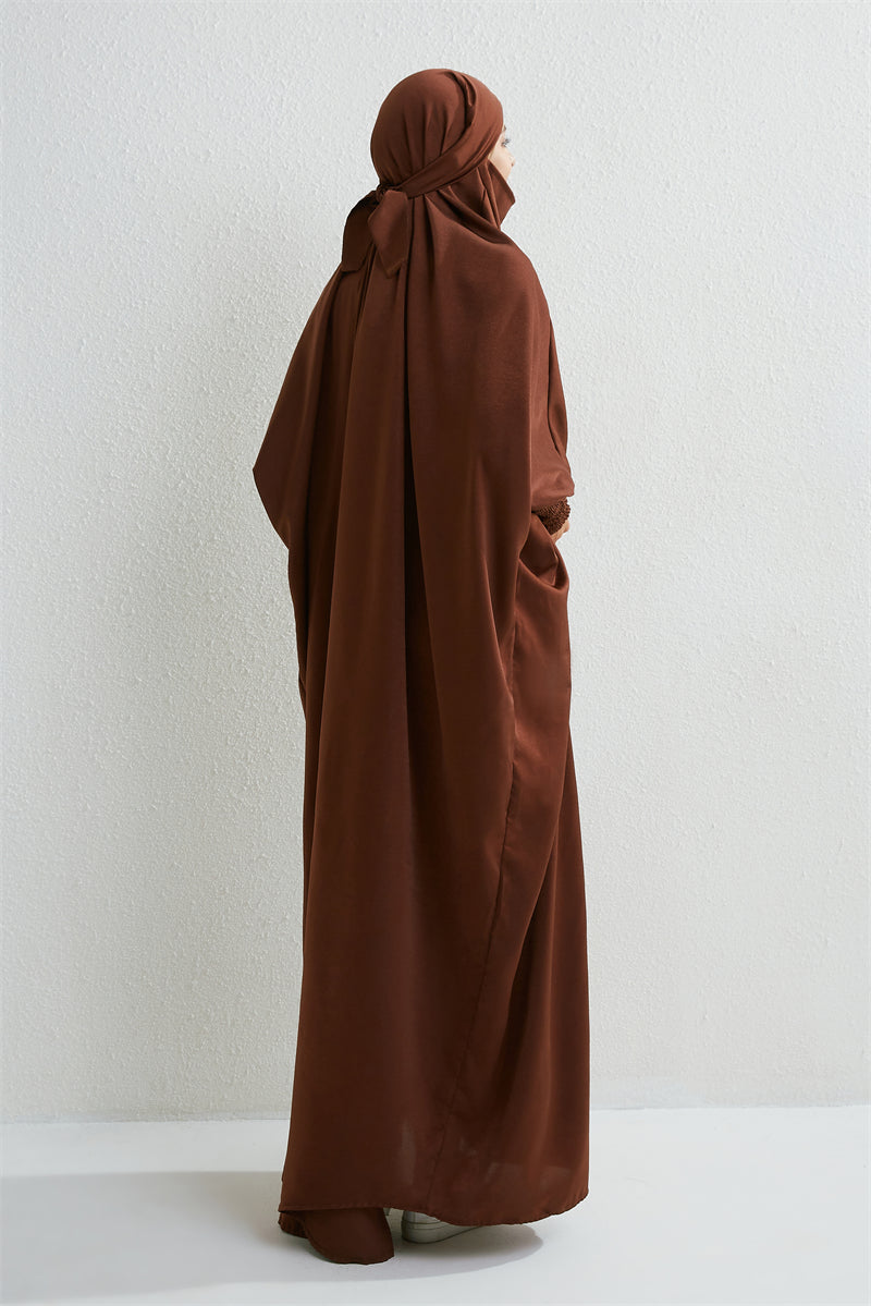 Elariah Hooded Modest Prayer Abaya for Women – Loose Fit Islamic Jilbab Maxi Dress with Smocked Sleeves