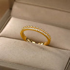 ELARIAH 18K Gold Plated Zircon Geometric Open Ring – Adjustable Stainless Steel Wedding & Party Band for Women