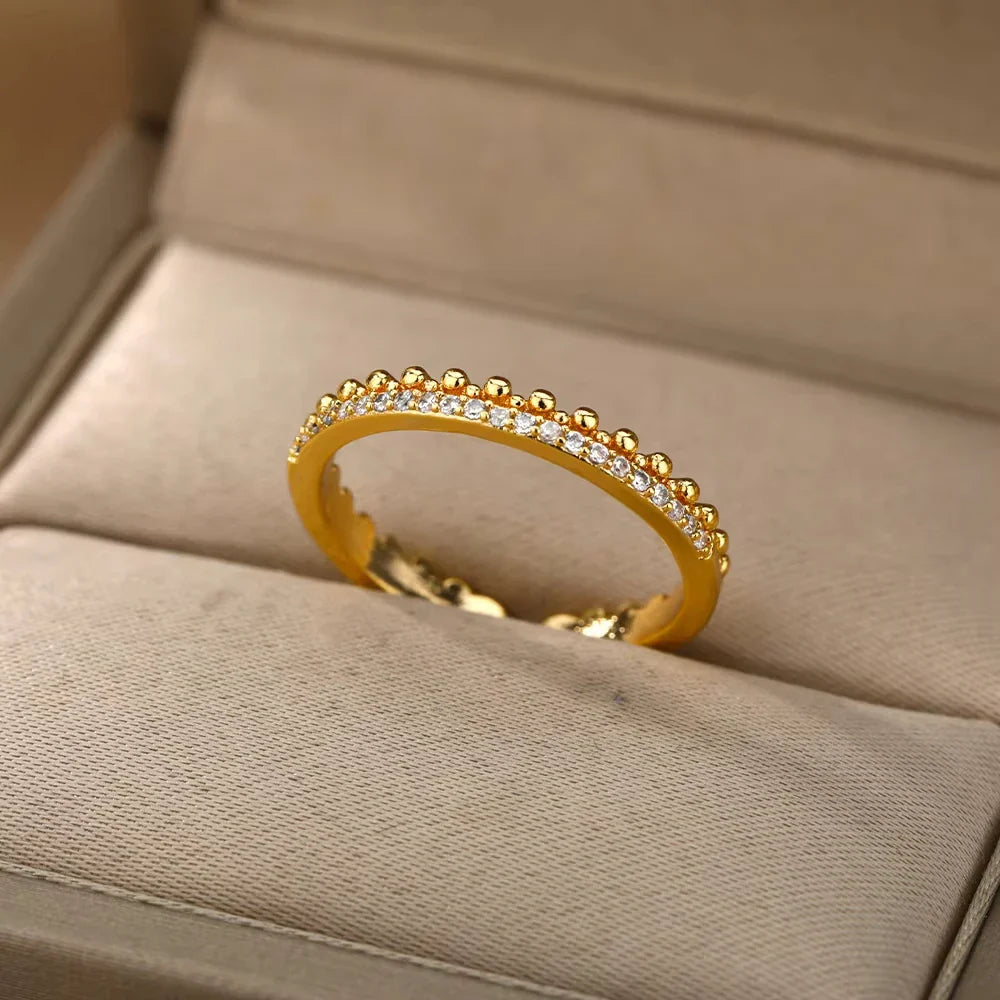 ELARIAH 18K Gold Plated Zircon Geometric Open Ring – Adjustable Stainless Steel Wedding & Party Band for Women