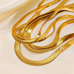 Classic Flat Snake Chain Choker Necklace – Stainless Steel Herringbone Design in Gold & Silver
