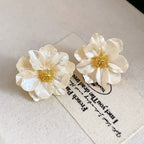 Elariah White Acrylic Flower Stud Earrings – Irregular Floral Petal Earrings for Women | Lightweight Boho Statement Jewellery