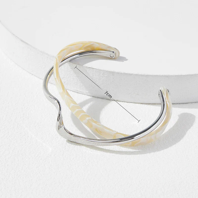 White Acrylic Geometric C-Shape Open Bangle Bracelet for Women – Minimalist Metal Cuff Bracelet, Modern Fashion Jewellery Gift
