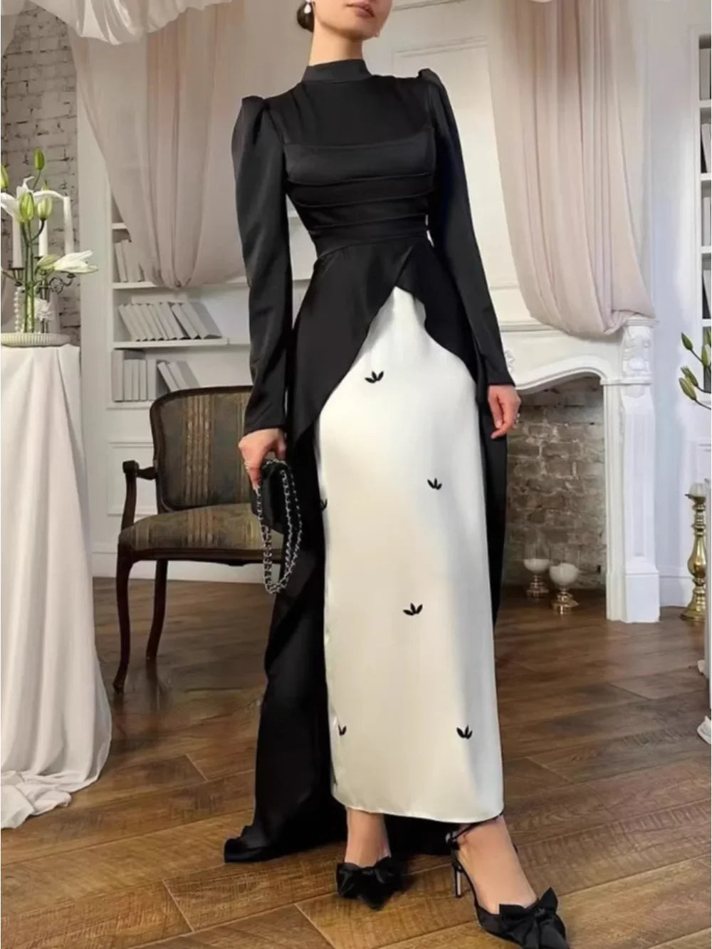 Elariah Embroidered Satin Modest Kaftan Dress – Elegant Muslim Abaya for Eid, Ramadan, Evening Party & Special Occasions