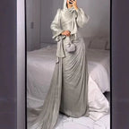 Elariah Silky Modest Satin-Feel Kaftan Maxi Dress for Women – Long Sleeve Muslim Abaya, Jalabiya, Casual & Occasion Wear