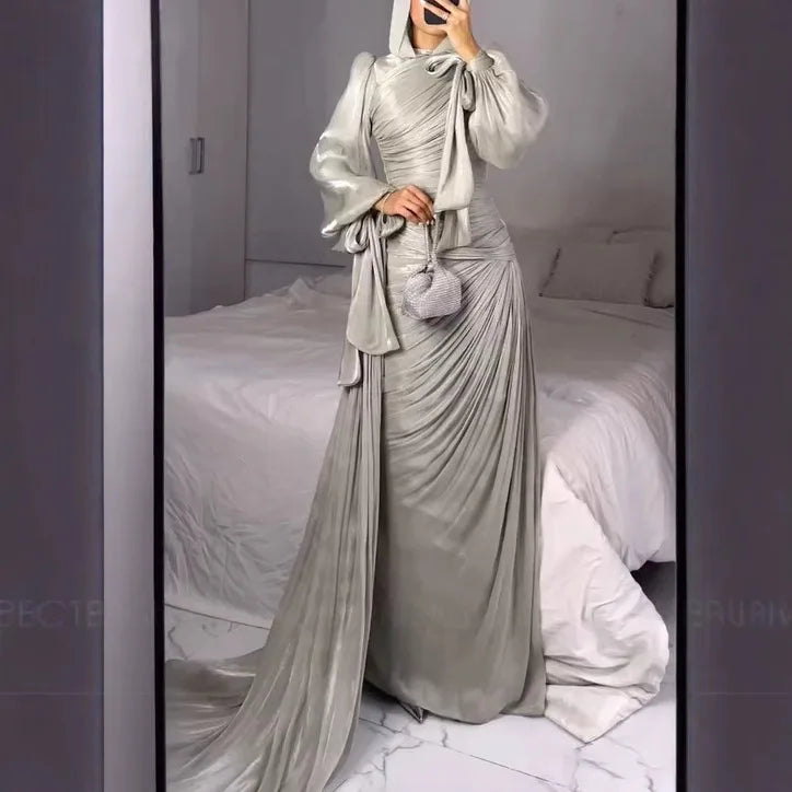Elariah Silky Modest Satin-Feel Kaftan Maxi Dress for Women – Long Sleeve Muslim Abaya, Jalabiya, Casual & Occasion Wear